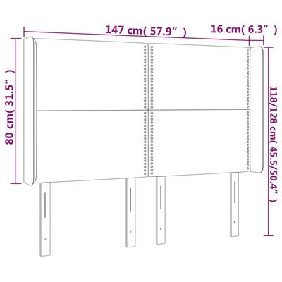 vidaXL kék szövet LED-es fejtámla 147x16x118/128 cm