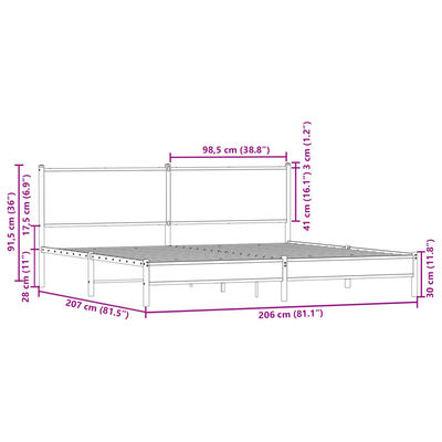 vidaXL barna tölgy színű fém ágykeret matrac nélkül 200 x 200 cm