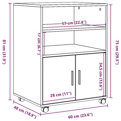 vidaXL betonszürke forgácslap kerekes szekrény 60 x 48 x 81 cm