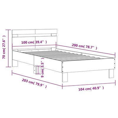 vidaXL sonoma tölgy színű ágykeret fejtámlával és LED-ekkel 100x200 cm