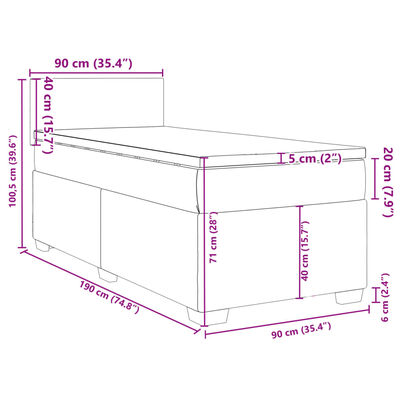 vidaXL sötétkék bársony rugós ágy matraccal 90x190 cm