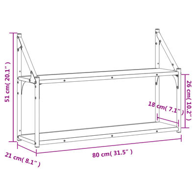 vidaXL 2 szintes szürke sonoma színű szerelt fa fali polc 80x21x51 cm