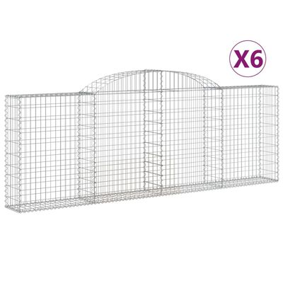 vidaXL 6 db íves horganyzott vas gabion kosár 300 x 30 x 100/120 cm