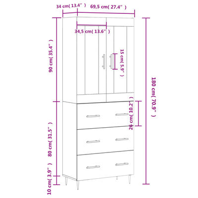 vidaXL szürke sonoma szerelt fa magasszekrény 69,5 x 34 x 180 cm