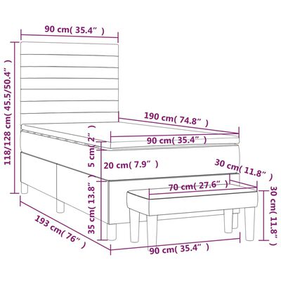 vidaXL fekete szövet rugós ágy matraccal 90x190 cm