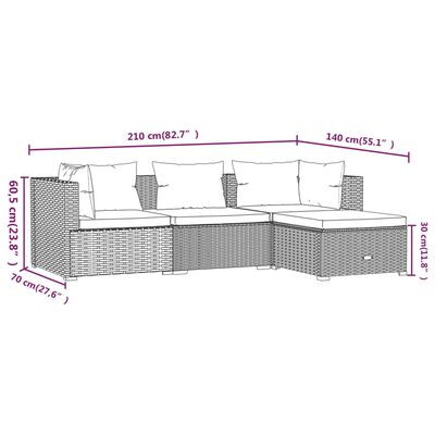 vidaXL 4 részes fekete polyrattan kerti bútorszett párnákkal