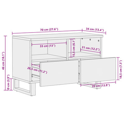 vidaXL tömör akácfa TV-szekrény 70 x 34 x 46 cm