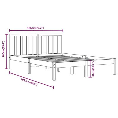 vidaXL Super King fekete tömör fenyőfa ágykeret 180 x 200 cm