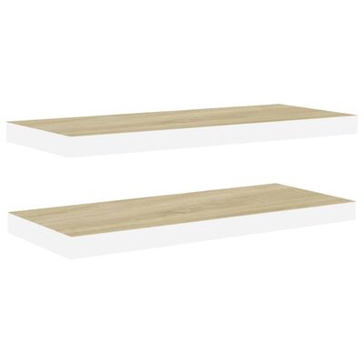 vidaXL 2 db tölgyszínű és fehér MDF lebegő fali polc 80x23,5x3,8 cm