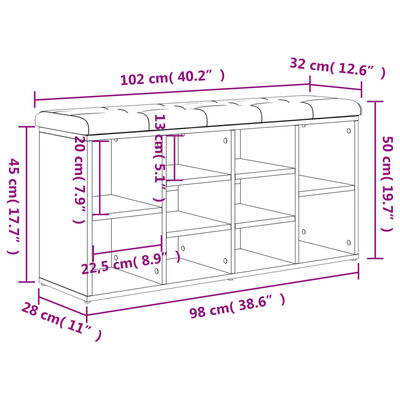 vidaXL sonoma tölgy színű szerelt fa cipőtároló pad 102 x 32 x 50 cm