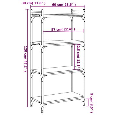 vidaXL 4 szintes barna tölgy színű szerelt fa könyvespolc 60x30x120 cm