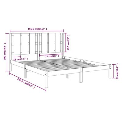 vidaXL King Size fehér tömör fa ágykeret 150 x 200 cm