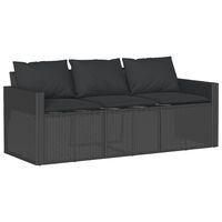 vidaXL fekete 3 személyes polyrattan kerti kanapé párnákkal