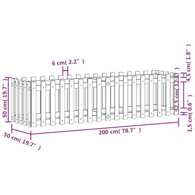 vidaXL tömör duglászfenyő kerti magaságyás kerítéssel 200x50x50 cm