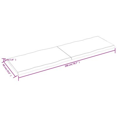 vidaXL kezeletlen tömör fa asztallap 200x60x(2-4) cm