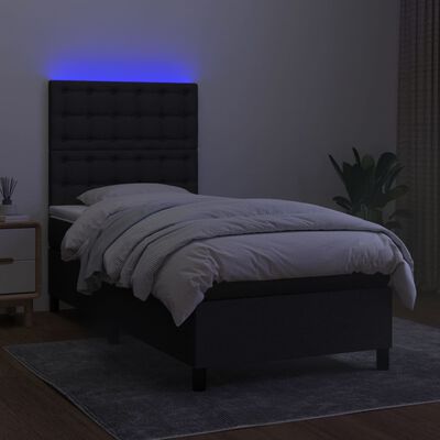 vidaXL fekete szövet rugós és LED-es ágy matraccal 90x200 cm