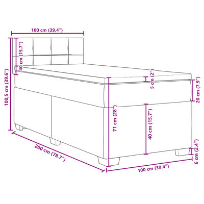 vidaXL sötétszürke szövet rugós ágy matraccal 100 x 200 cm