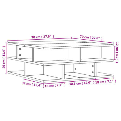 vidaXL fekete szerelt fa dohányzóasztal 70x70x29 cm