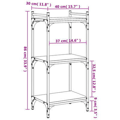 vidaXL 3 szintes fekete szerelt fa könyvespolc 40 x 30 x 86 cm