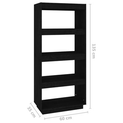 vidaXL fekete tömör fenyőfa könyvszekrény/térelválasztó 60x35x135 cm