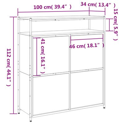 vidaXL barna tölgy cipőszekrény 4 kihajtható fiókkal 100x34x112 cm