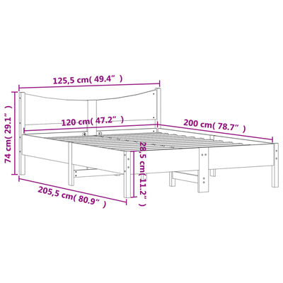 vidaXL fehér tömör fenyőfa ágy matrac nélkül 120 x 200 cm