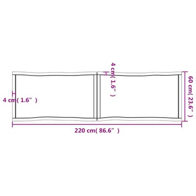 vidaXL világosbarna kezelt tömör asztallap 220x60x(2-6) cm