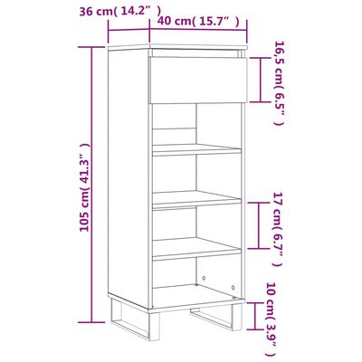 vidaXL fekete szerelt fa cipősszekrény 40x36x105 cm