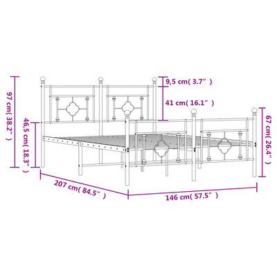 vidaXL fekete fém ágykeret fej- és lábtámlával 140 x 200 cm