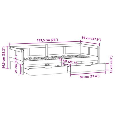 vidaXL fehér tömör fenyőfa kanapéágy fiókkal 90 x 190 cm