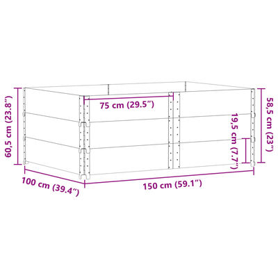 vidaXL fekete tömör fenyőfa kerti növénytartó 150 x 100 cm