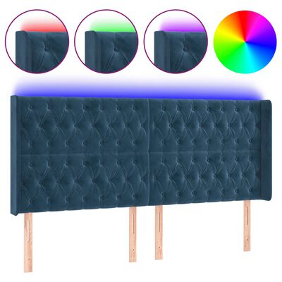 vidaXL sötétkék bársony LED-es fejtámla 203x16x118/128 cm