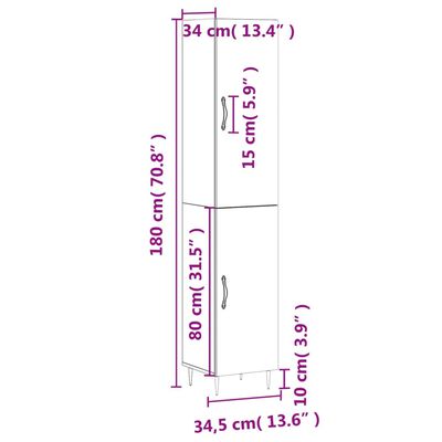 vidaXL füstös tölgy színű szerelt fa magasszekrény 34,5x34x180 cm