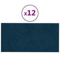 vidaXL 12 db kék bársony fali panel 30 x 15 cm 0,54 m²