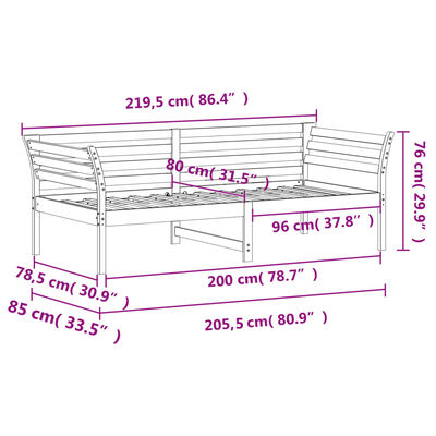 vidaXL viaszbarna tömör fenyőfa kanapéágy matrac nélkül 80 x 200 cm