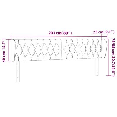 vidaXL sötétszürke bársony fejtámla szárnyakkal 203x23x78/88 cm