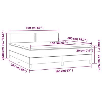 vidaXL sötétkék bársony rugós és LED-es ágy matraccal 160x200 cm