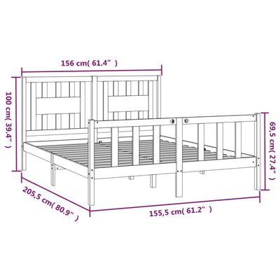 vidaXL tömör fenyőfa ágykeret fejtámlával 150 x 200 cm (King Size)