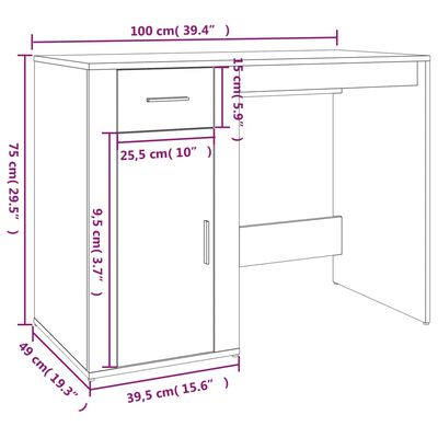 vidaXL szürke sonoma színű szerelt fa íróasztal 100x49x75 cm