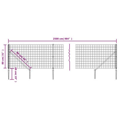 vidaXL antracitszürke dróthálós kerítés cövekekkel 0,8x25 m