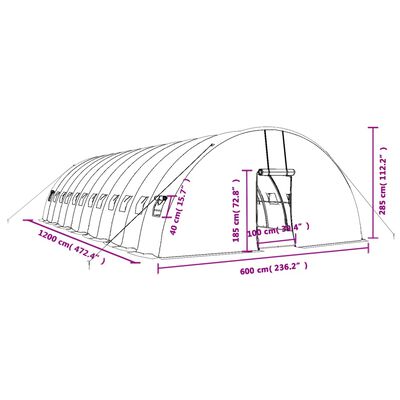 vidaXL zöld acélvázas melegház 72 m² 12 x 6 x 2,85 m