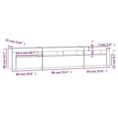 vidaXL szürke sonoma színű TV-szekrény LED-lámpákkal 210x35x40 cm