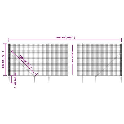 vidaXL zöld dróthálós kerítés cövekekkel 1,8x25 m