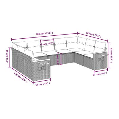 vidaXL 9 részes bézs polyrattan kerti ülőgarnitúra párnákkal