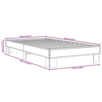 vidaXL füstös tölgyszínű szerelt fa és fém ágykeret 100 x 200 cm