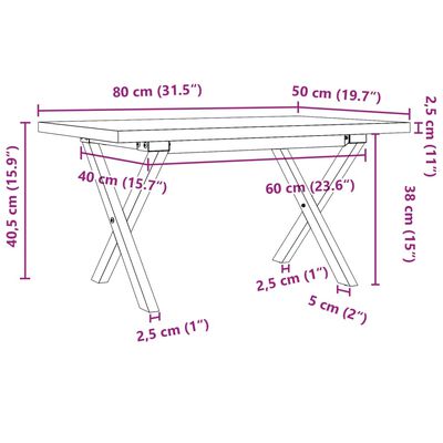 vidaXL tömör fenyőfa és öntöttvas X-vázú dohányzóasztal 80x50x40,5 cm