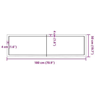 vidaXL kezeletlen tömör fa fürdőszobai pult 180x50x(2-4) cm