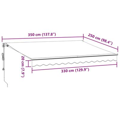 vidaXL burgundi vörös automata kihúzható LED-es napellenző 350x250 cm