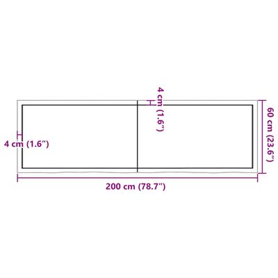 vidaXL kezeletlen tömör fa fürdőszobai pult 200x60x(2-4) cm