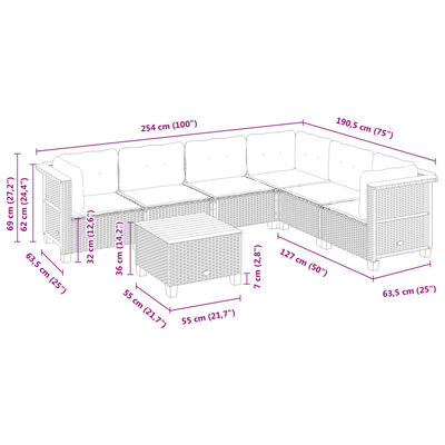 vidaXL 7 részes szürke polyrattan kerti ülőgarnitúra párnákkal